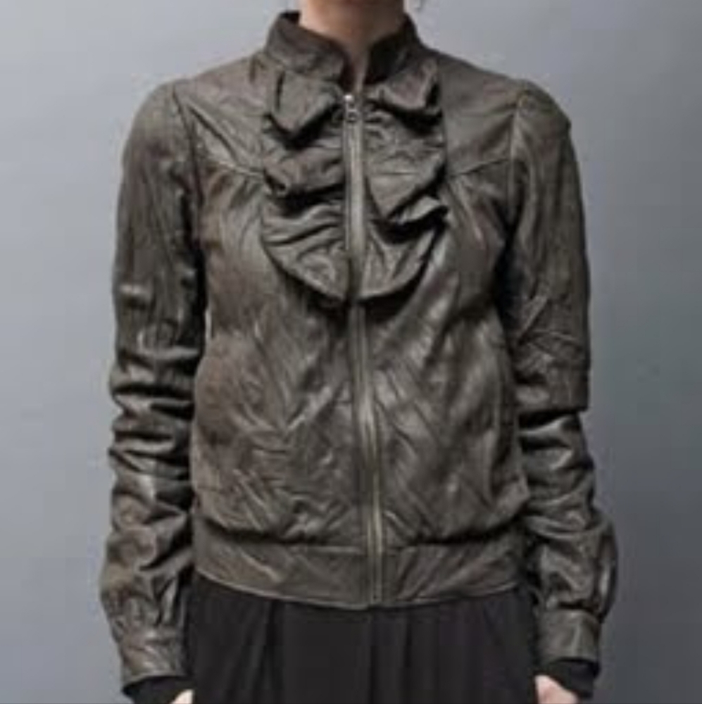 Mike & Chris Army Green Janus Leather Jacket Med.
